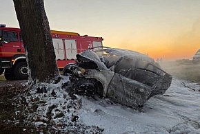 Samochód uderzył w drzewo i zapalił się-44612