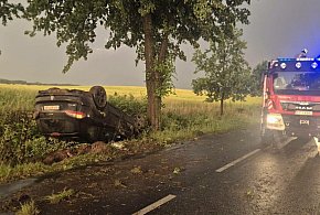 Wypadł z drogi i dachował