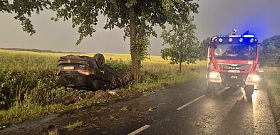 Wypadł z drogi i dachował