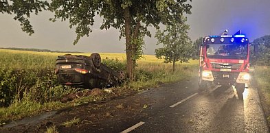 Wypadł z drogi i dachował