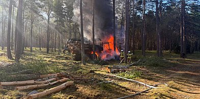 Ogień w lesie. Zapalił się forwarder
