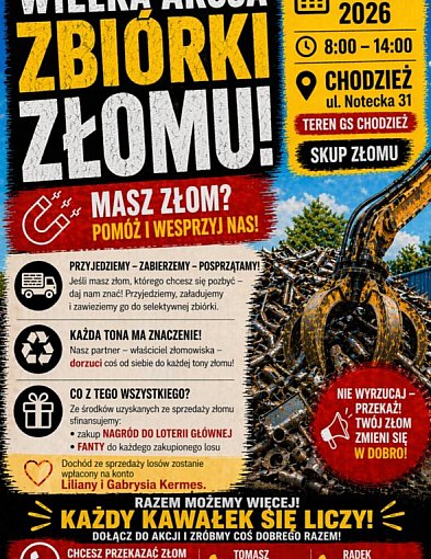 "Twój złom zmieni się w dobro". Wielka akcja zbiórki złomu w Chodzieży