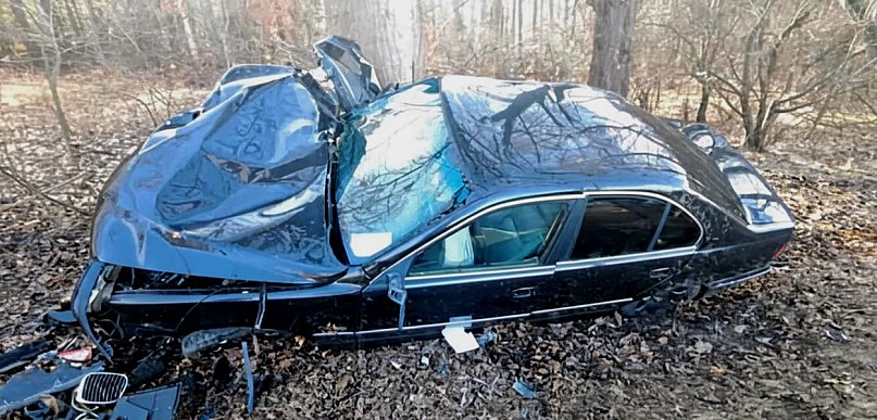 Kierowca BMW zakończył jazdę na drzewie