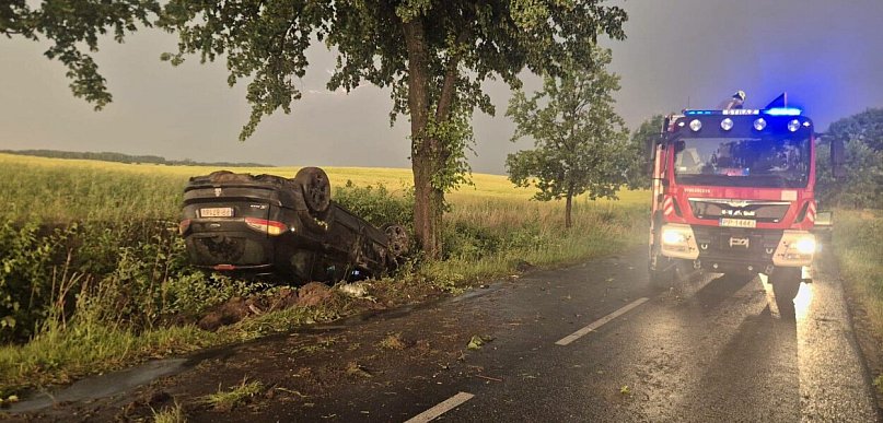 Wypadł z drogi i dachował