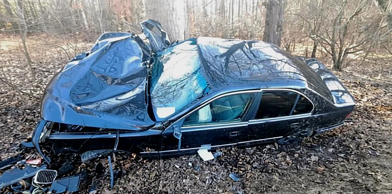 Kierowca BMW zakończył jazdę na drzewie